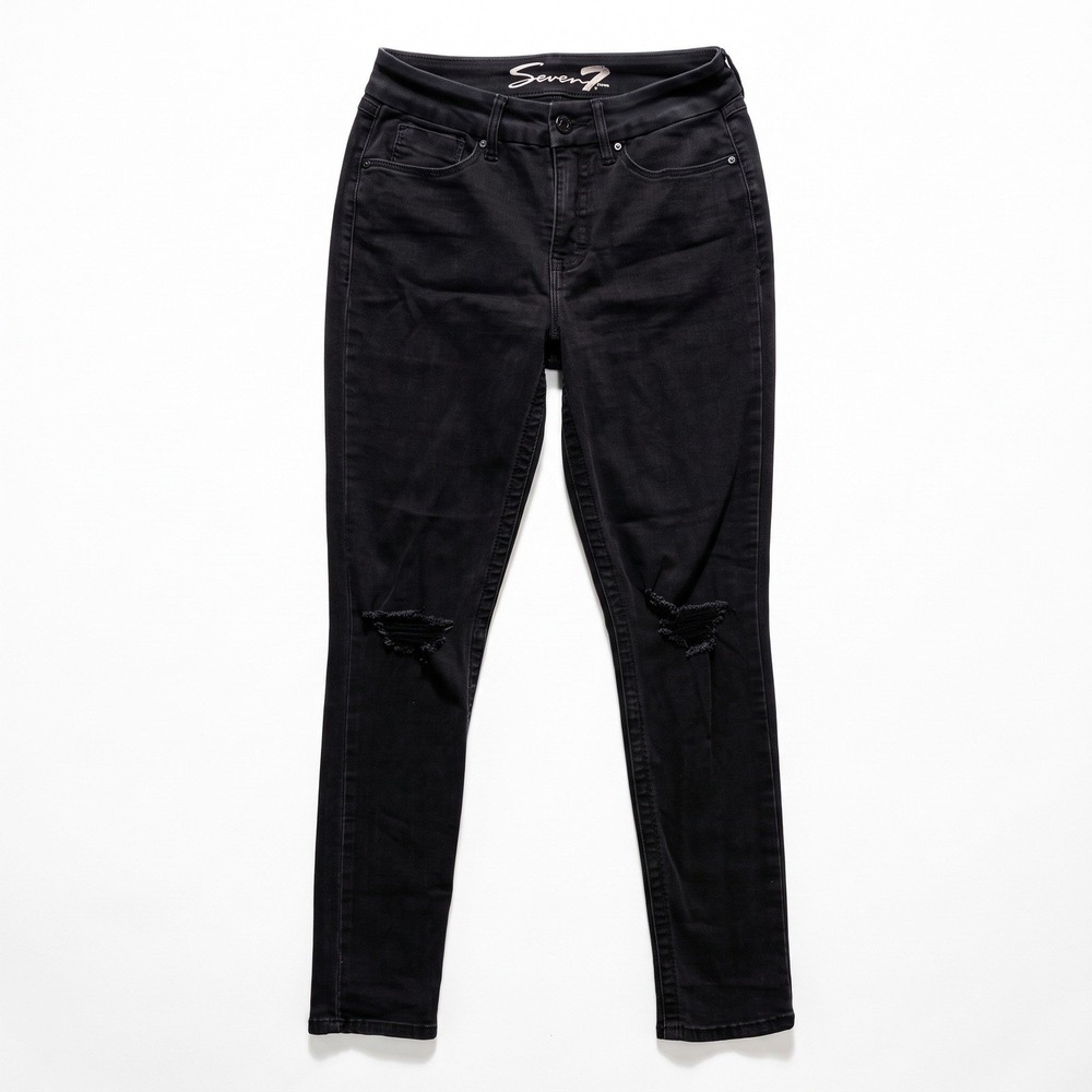 Seven7 8 Black Tummyless High Rise Skinny Jeans Womens Distressed Casual Vintage